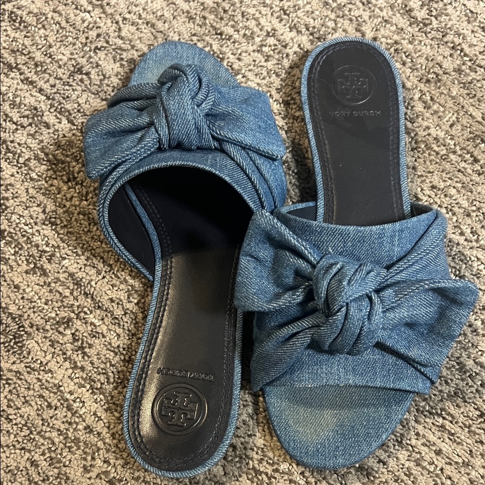 Tory Burch Blue Denim Knot Sandals